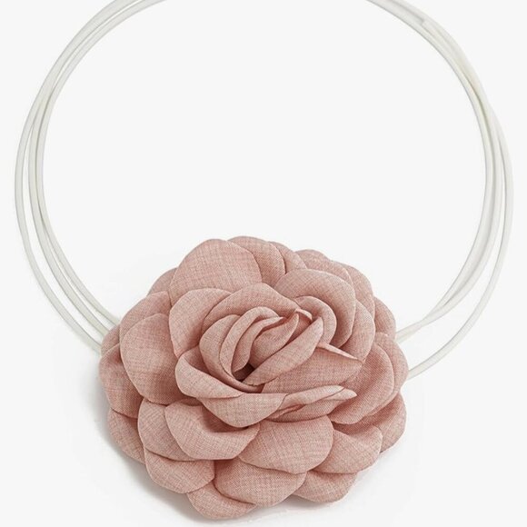NEW Mauve Pink Fabric Flower French Choker Wrap Necklace - Picture 3 of 3